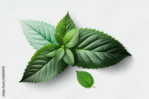 A Mockup of Flying Mint Leaves on White Background. Generative AI
