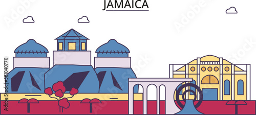 Jamaica tourism landmarks, vector city travel illustration