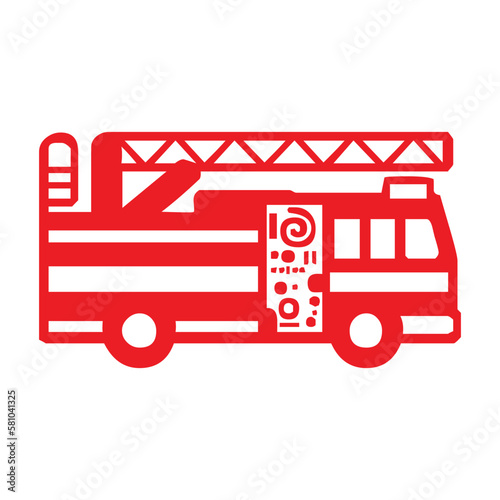 Fire Engine vector sign design. Isolated red fire truck, emergency services car flat icon design.