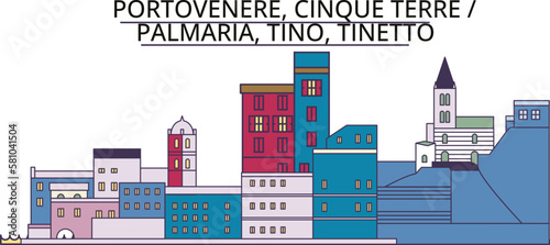 Italy, Cinque Terre tourism landmarks, vector city travel illustration photo