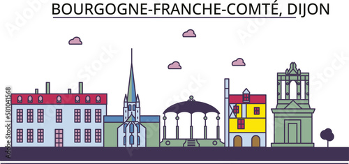 France, Dijon tourism landmarks, vector city travel illustration