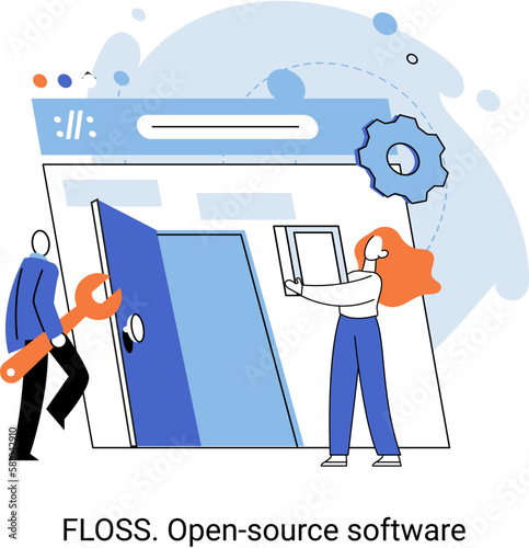 FLOSS open source software. Code of created program open available for viewing modification. Use of already created code to create new versions of programs to correct errors refinement of open program