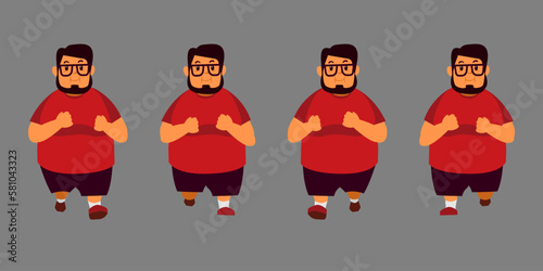 Fat Man With Glasses Wearing Red Shirt Running Character Design Setup For Animation