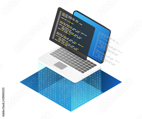 Isometric flat 3d illustration concept of computer code and program language