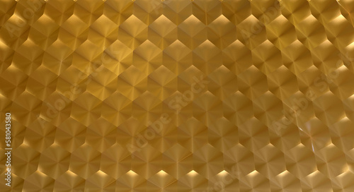 Gold hexagonal cube structure (3D Rendering)