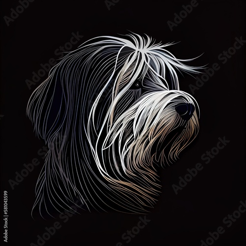 Tibetan Terriers Dog Breed Isolated on Black Background. Generative AI