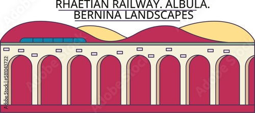 Italy, Albula Railway tourism landmarks, vector city travel illustration