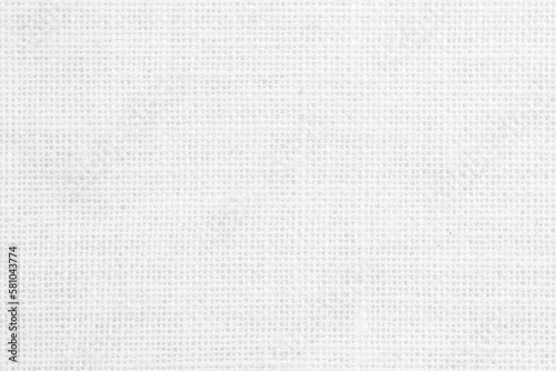 Fabric canvas woven texture background in pattern light white color blank. Grey sack material.
