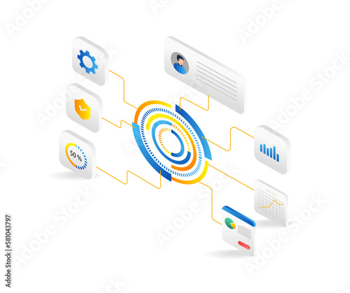 Isometric flat 3d illustration concept of digital transformation control button