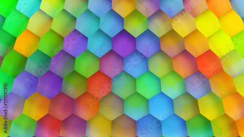 Colorful rainbow color hexagonal cube structure (3D Rendering)