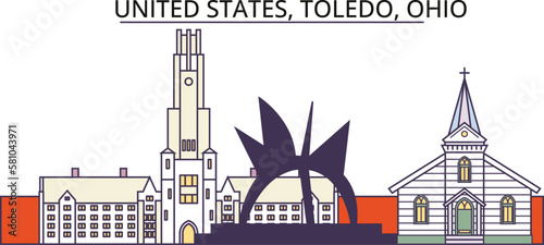 United States, Toledo tourism landmarks, vector city travel illustration