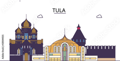 Russia, Tula tourism landmarks, vector city travel illustration