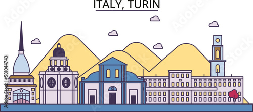 Obraz na płótnie Italy, Turin tourism landmarks, vector city travel illustration w salonie
