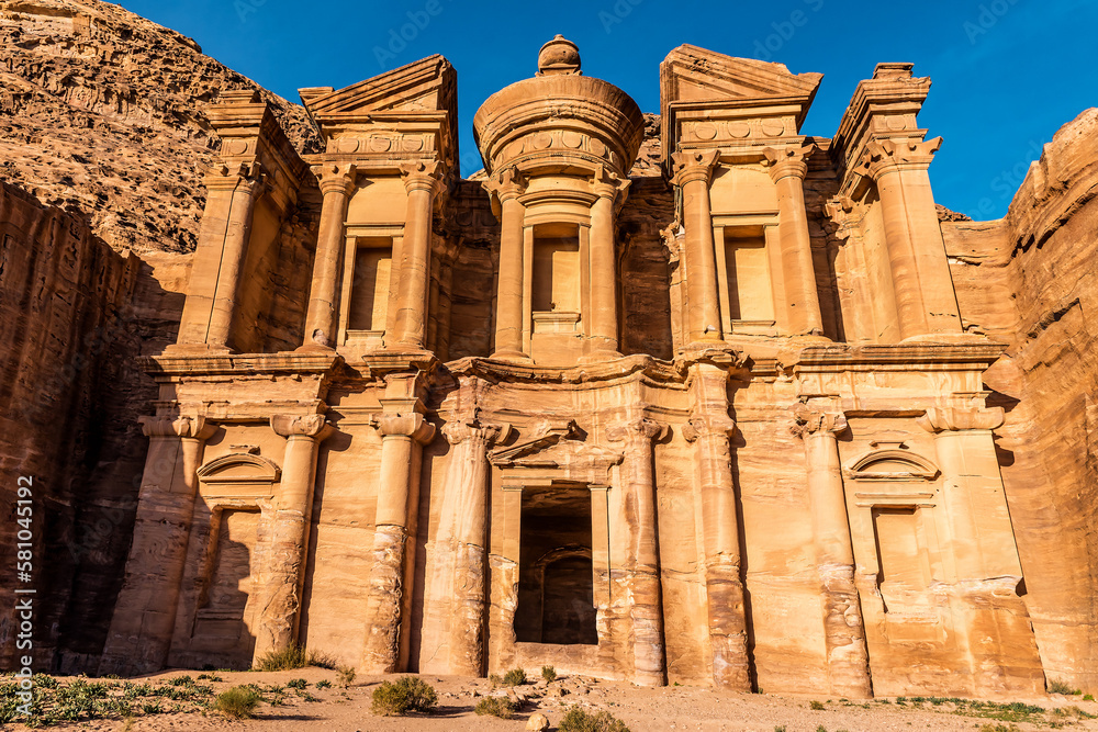 Amazing ruins of ancient Ad Deir monastery in Petra. Jordan