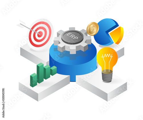 Enterprise Resource Planning ERP business circle isometric flat 3d illustration concept