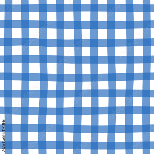 Vector checkered tablecloth blue monochrome seamless pattern. Kawaii background