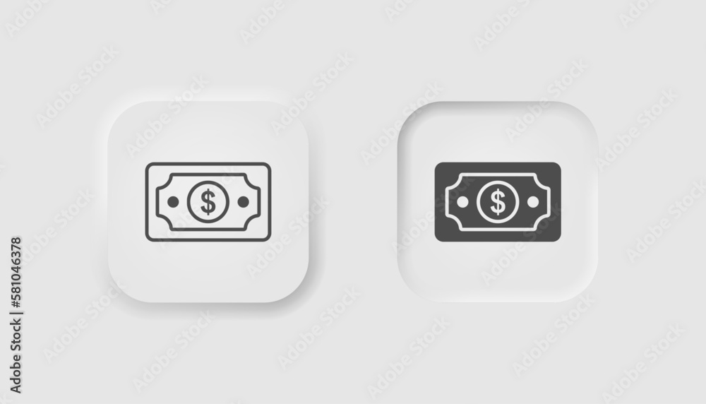 Dollar icon in neumorphism style. Icons for business, white UI, UX ...