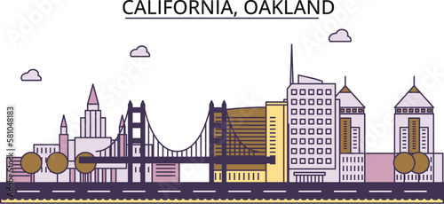 United States, Oakland tourism landmarks, vector city travel illustration