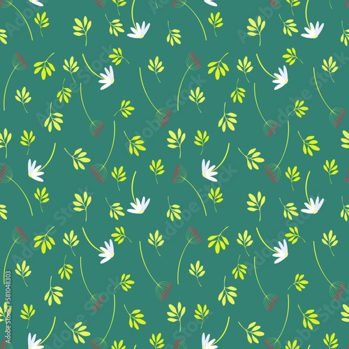 summer floral seamless pattern of herbs, daisies