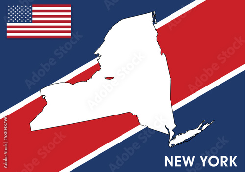 New York - USA, United States of America Map vector template.  white color map on flag background for design, infographic - Vector illustration eps 10 photo