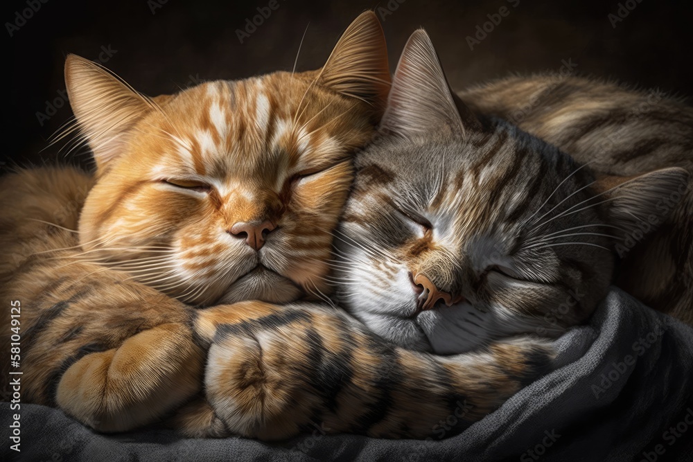 Two Adorable Cats Sleeping Together. AI generate Two Adorable Cats Sleeping Together. AI generate