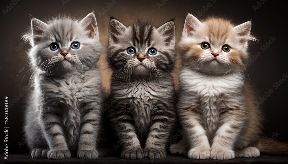 The Three Cutest Kittens. AI generate