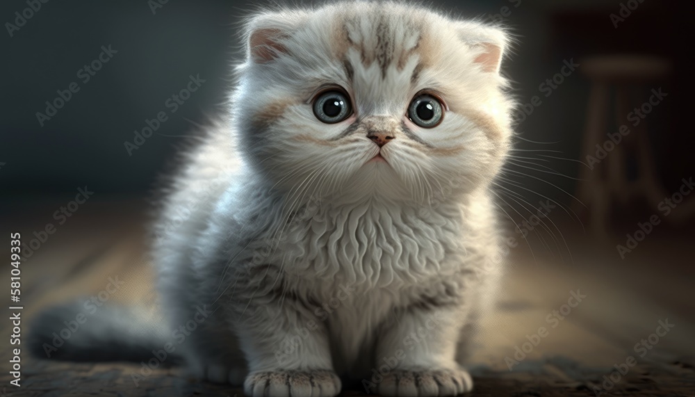 Scottish Fold Kitten with White Fur. AI generate