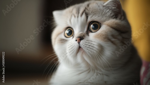 Scottish Fold Kitten with White Fur. AI generate © ic36006
