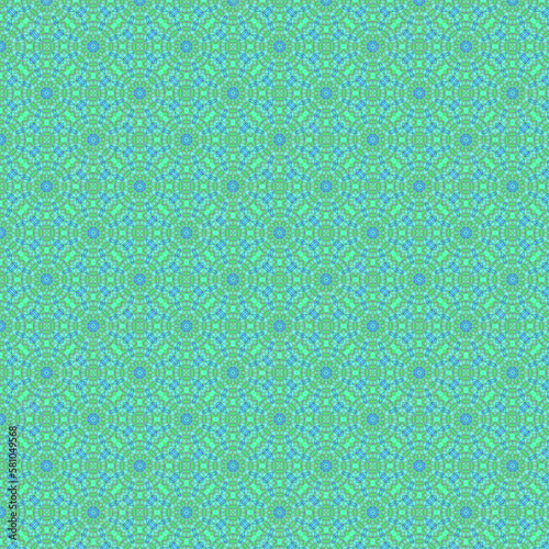 Green seamless pattern with geometric flowers