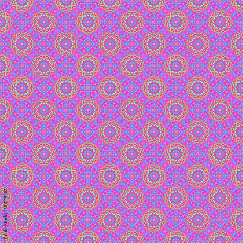 Purple seamless pattern with geometric flowers