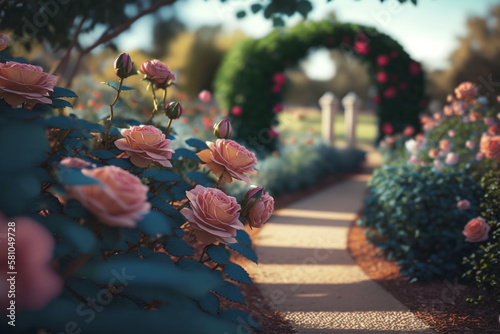 A beautiful landscape of plants and flowers. Generative AI