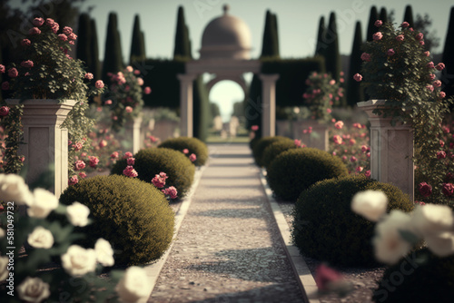 A beautiful landscape of plants and flowers. Generative AI