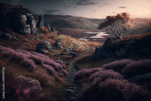 A beautiful landscape of plants, flowers and trees. Generative AI