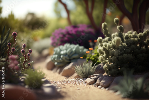 A beautiful landscape of plants and flowers. Generative AI