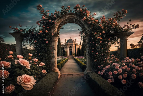 A beautiful landscape of plants and flowers. Generative AI