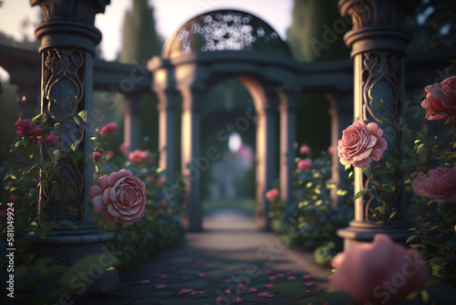 A beautiful landscape of plants and flowers. Generative AI