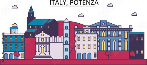 Italy, Potenza tourism landmarks, vector city travel illustration