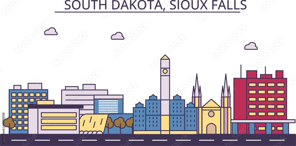 Φωτογραφία United States, Sioux Falls tourism landmarks, vector city travel illustration