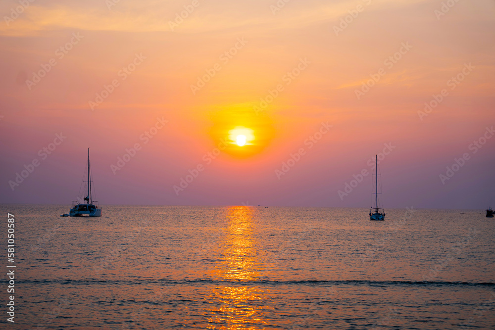 Photographs of the sunset at the sea, Thailand.