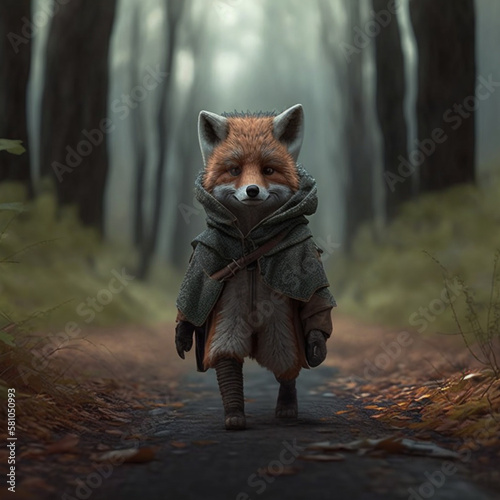 Humanoid fox in a forest , Generative AI