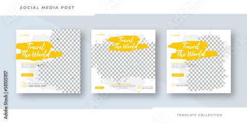 Travel the world Social media post template for holiday tourism marketing and sale promoand tour advertising 