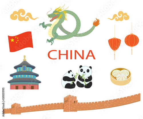 中国の観光アイコンセット