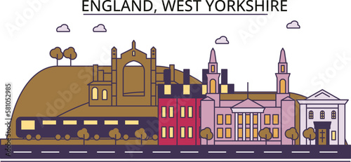 United Kingdom, West Yorkshire tourism landmarks, vector city travel illustration photo