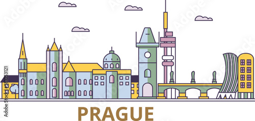 Czech Republic, Prague tourism landmarks, vector city travel illustration
