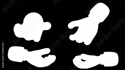 3D animation hand movement open and fist the palm of the hand with 4 camera view include black and white alpha matte.