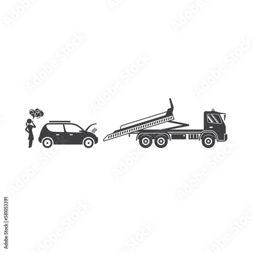illustration of towing truck service, vector art.