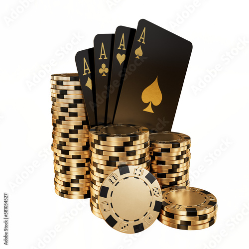 3d illustration- Poker cards with gambling chips