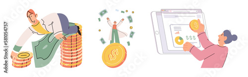 Set of people analyzing personal or corporate budget. Concept of finance accounting and calculation of financial income and expenses report. Financial consultant with document for tax computation