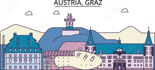 Austria, Graz tourism landmarks, vector city travel illustration photo