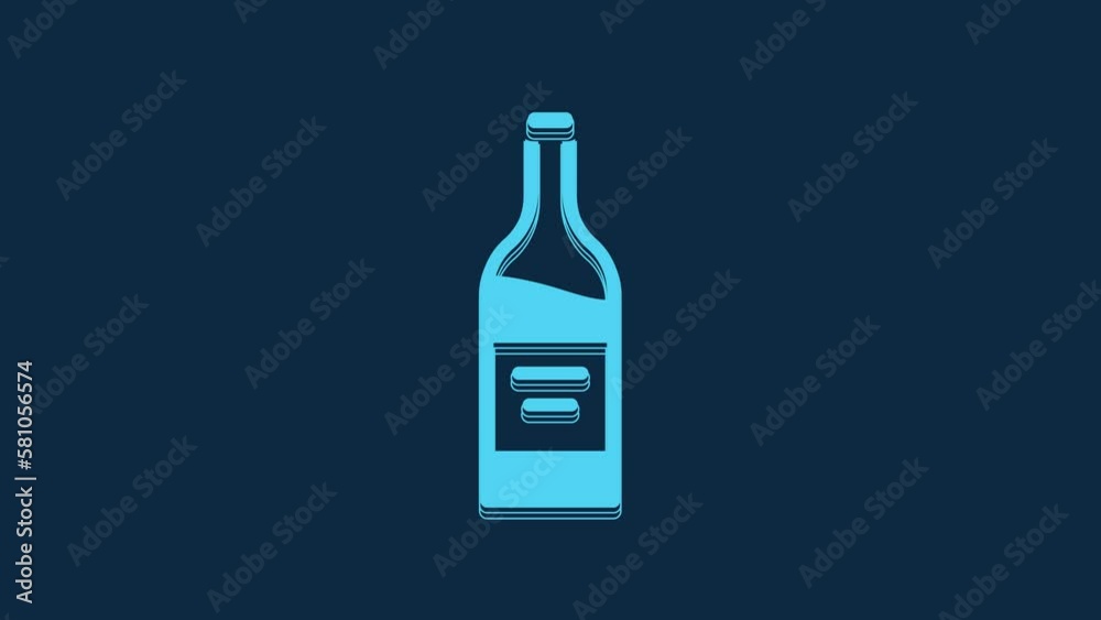Blue Bottle of wine icon isolated on blue background. 4K Video motion graphic animation Blue Bottle of wine icon isolated on blue background. 4K Video motion graphic animation